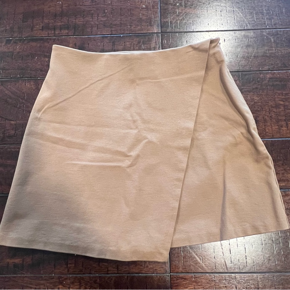 Scoop NYC Tan Wrap Mini Skirt Asymmetrical Work